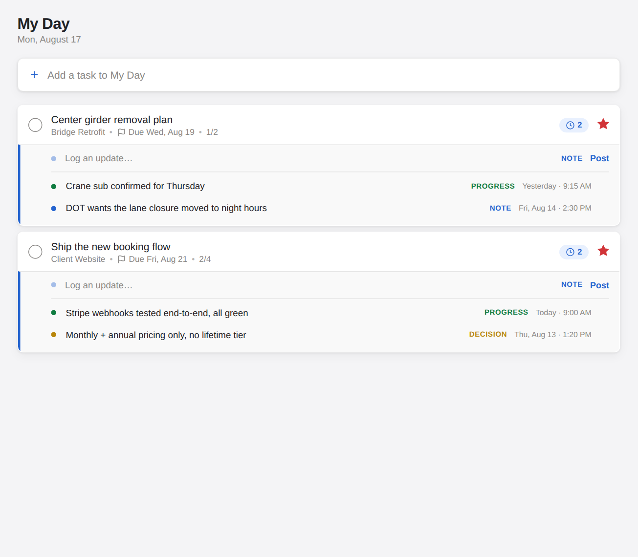 Today view in light theme